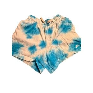 Nike Girl's Cotton Knit Blue/White Tie Dye Shorts SZ L